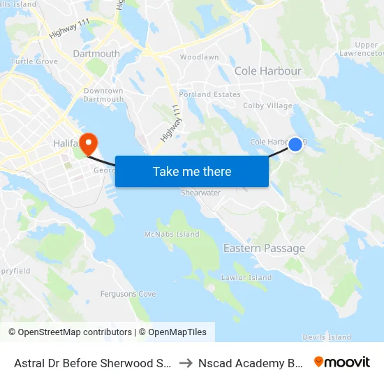 Astral Dr Before Sherwood St (2399) to Nscad Academy Building map