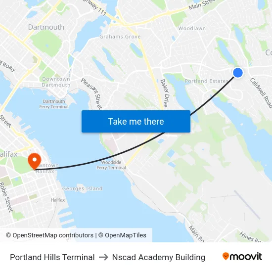 Portland Hills Terminal to Nscad Academy Building map