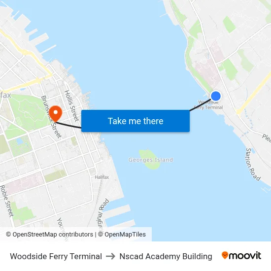 Woodside Ferry Terminal to Nscad Academy Building map