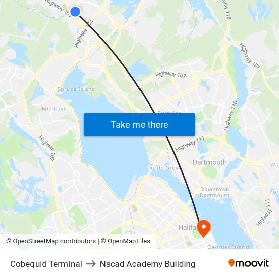 Cobequid Terminal to Nscad Academy Building map