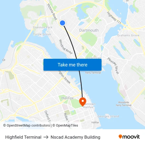 Highfield Terminal to Nscad Academy Building map