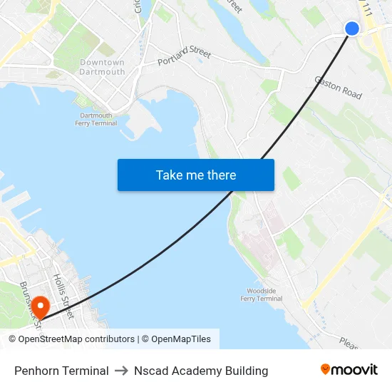 Penhorn Terminal to Nscad Academy Building map