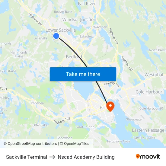 Sackville Terminal to Nscad Academy Building map