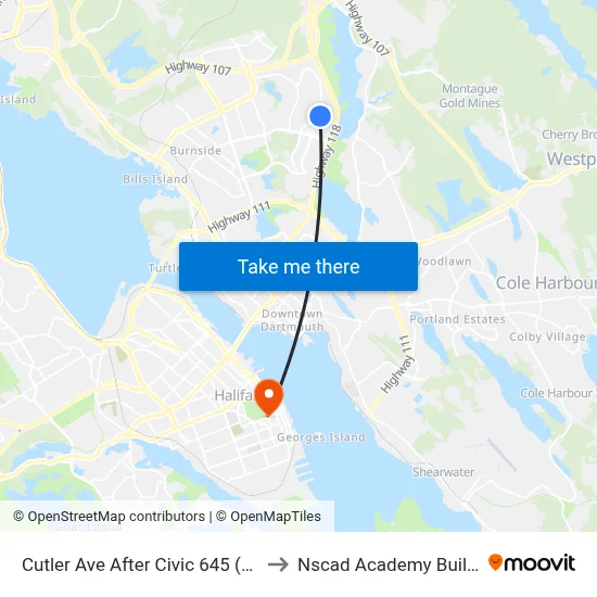 Cutler Ave After Civic 645 (2280) to Nscad Academy Building map