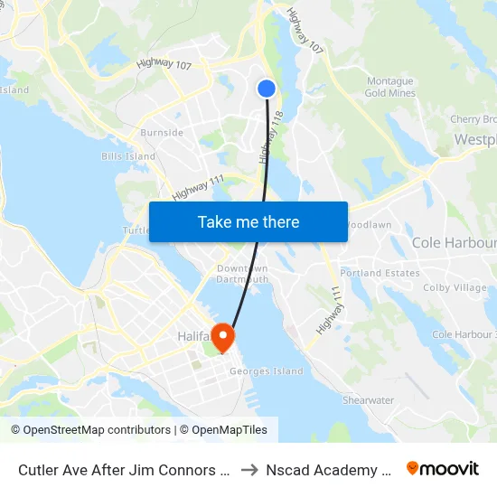 Cutler Ave After Jim Connors Ave (2281) to Nscad Academy Building map