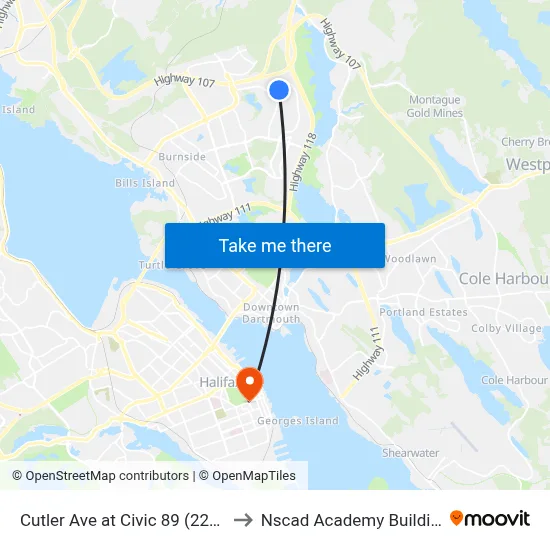 Cutler Ave at Civic 89 (2283) to Nscad Academy Building map