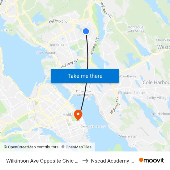 Wilkinson Ave Opposite Civic 763 (2285) to Nscad Academy Building map