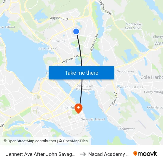 Jennett Ave After John Savage Ave (2288) to Nscad Academy Building map