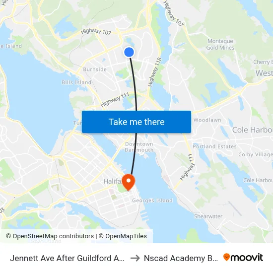 Jennett Ave After Guildford Ave (2289) to Nscad Academy Building map