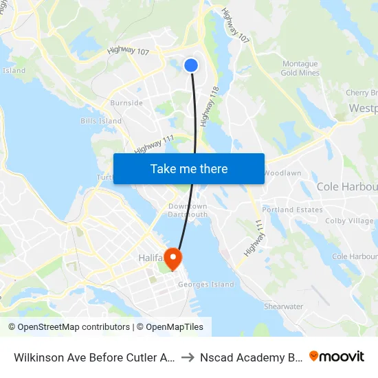 Wilkinson Ave Before Cutler Ave (2292) to Nscad Academy Building map