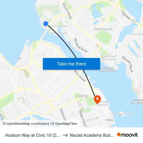Hudson Way at Civic 10 (2297) to Nscad Academy Building map