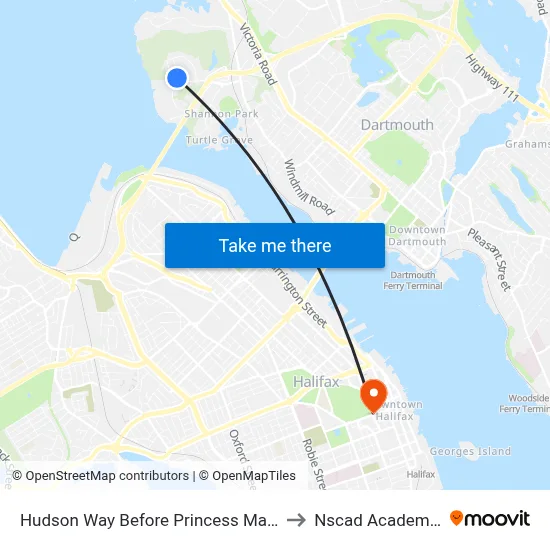 Hudson Way Before Princess Margaret Blvd (2298) to Nscad Academy Building map
