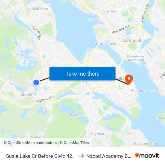 Susie Lake Cr Before Civic 420 (2312) to Nscad Academy Building map