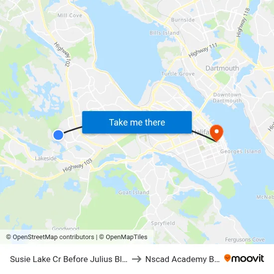 Susie Lake Cr Before Julius Blvd (2313) to Nscad Academy Building map