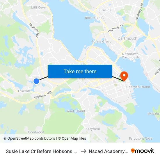 Susie Lake Cr Before Hobsons Lake Dr (2321) to Nscad Academy Building map