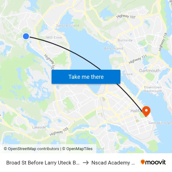 Broad St Before Larry Uteck Blvd (2027) to Nscad Academy Building map