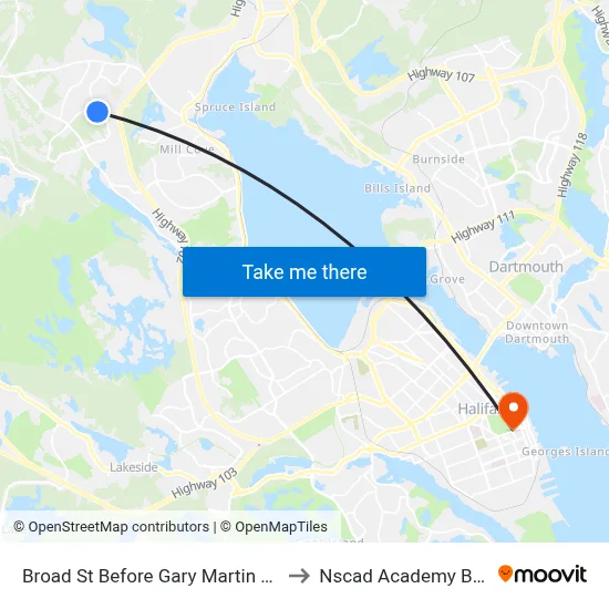 Broad St Before Gary Martin Dr (2032) to Nscad Academy Building map