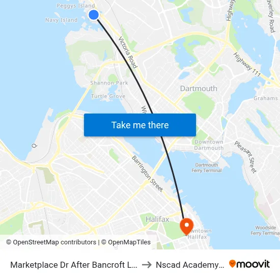 Marketplace Dr After Bancroft Ln Bay 3 (2034) to Nscad Academy Building map