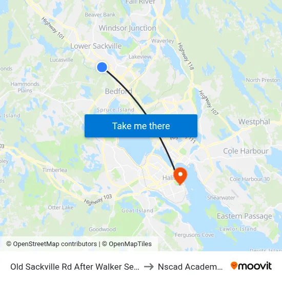 Old Sackville Rd After Walker Service Rd (2039) to Nscad Academy Building map