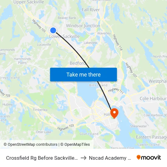 Crossfield Rg Before Sackville Dr (2062) to Nscad Academy Building map