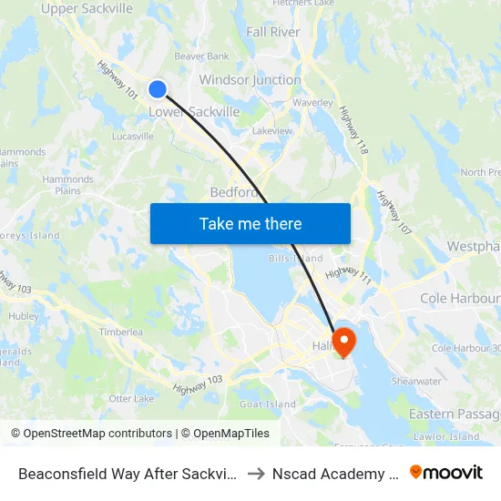 Beaconsfield Way After Sackville Dr (2064) to Nscad Academy Building map