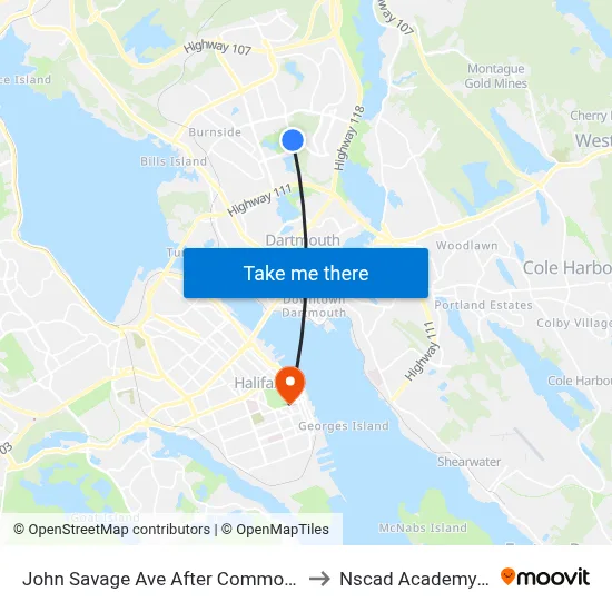 John Savage Ave After Commodore Dr (2083) to Nscad Academy Building map