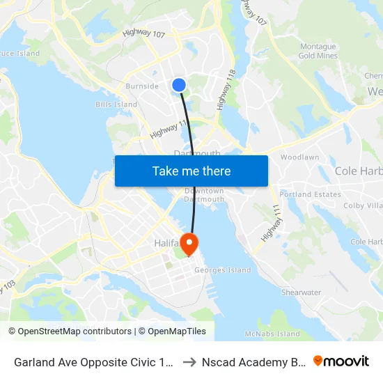 Garland Ave Opposite Civic 110 (2086) to Nscad Academy Building map