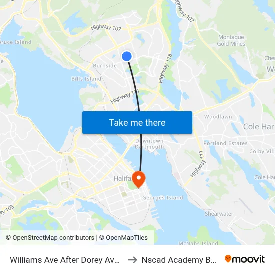 Williams Ave After Dorey Ave (2088) to Nscad Academy Building map