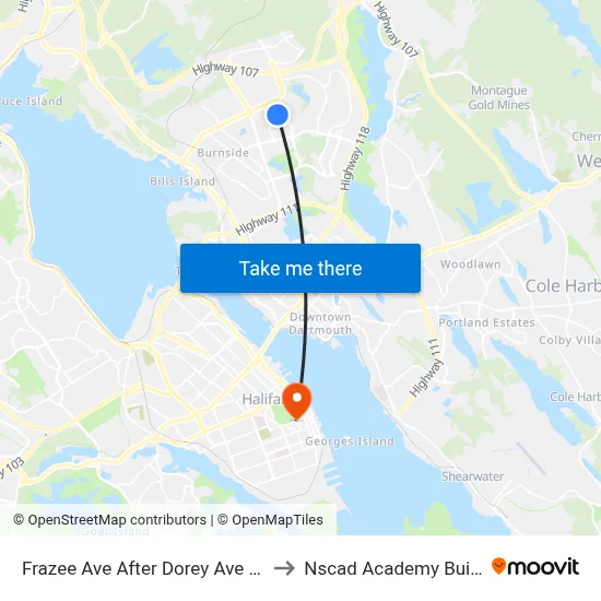 Frazee Ave After Dorey Ave (2090) to Nscad Academy Building map