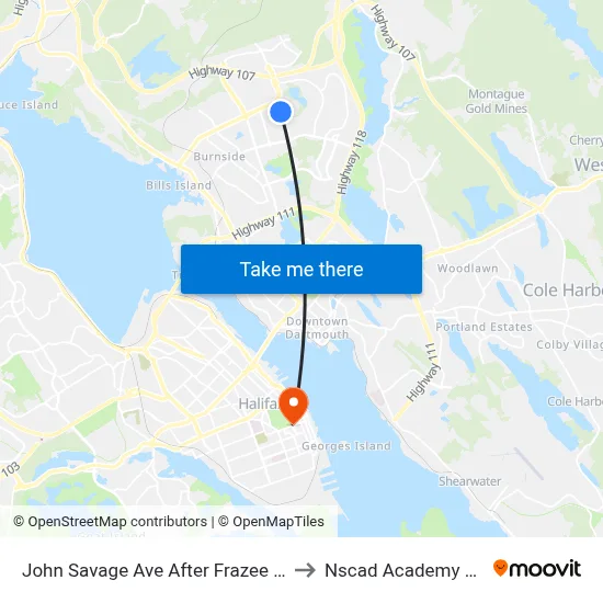John Savage Ave After Frazee Ave (2091) to Nscad Academy Building map
