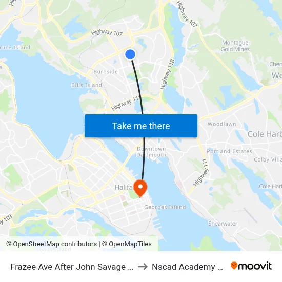 Frazee Ave After John Savage Ave (2093) to Nscad Academy Building map