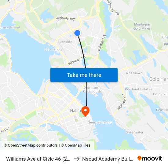Williams Ave at Civic 46 (2094) to Nscad Academy Building map