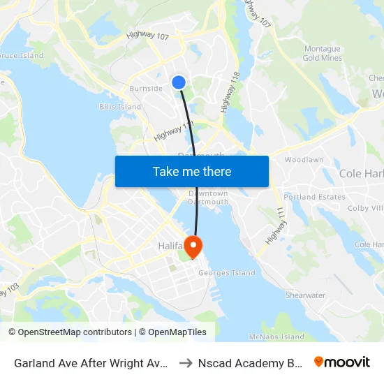 Garland Ave After Wright Ave (2096) to Nscad Academy Building map
