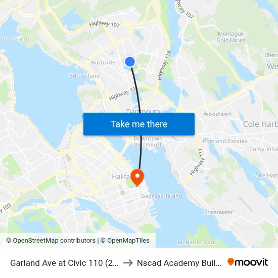 Garland Ave at Civic 110 (2097) to Nscad Academy Building map