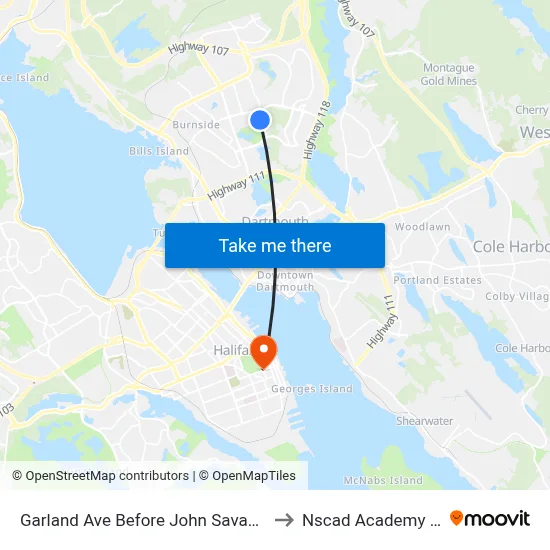 Garland Ave Before John Savage Ave (2098) to Nscad Academy Building map