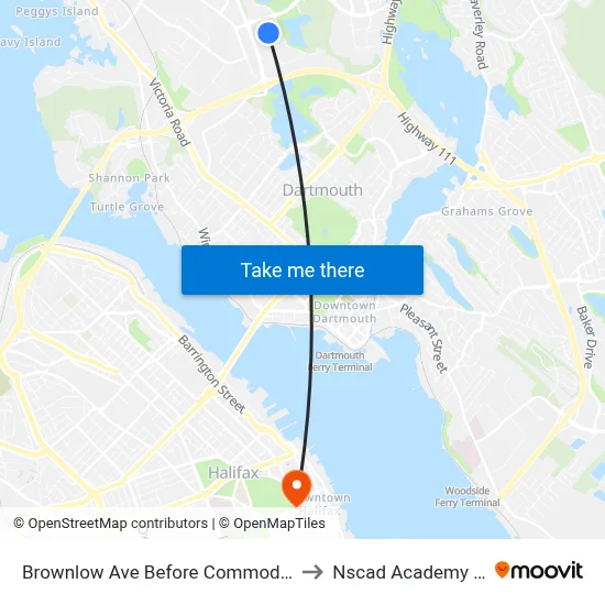 Brownlow Ave Before Commodore Dr (2106) to Nscad Academy Building map