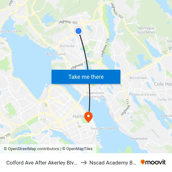 Colford Ave After Akerley Blvd (2107) to Nscad Academy Building map