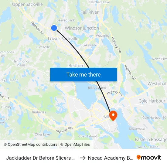 Jackladder Dr Before Slicers Ln (2112) to Nscad Academy Building map