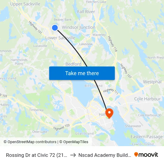 Rossing Dr at Civic 72 (2116) to Nscad Academy Building map