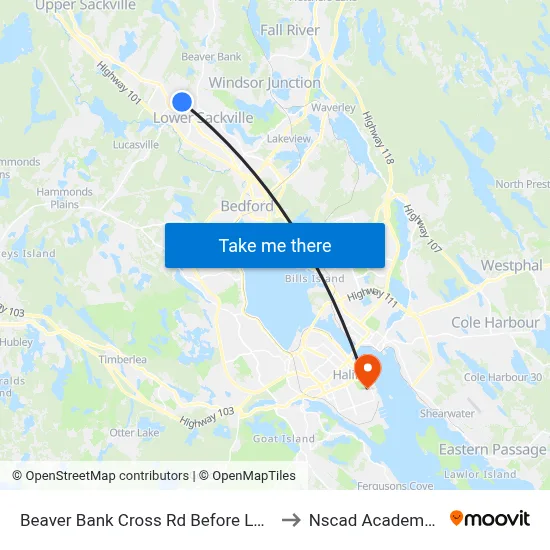 Beaver Bank Cross Rd Before Loggen Rd (2120) to Nscad Academy Building map