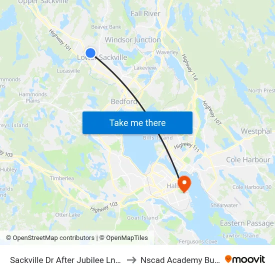 Sackville Dr After Jubilee Ln (2121) to Nscad Academy Building map
