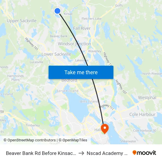Beaver Bank Rd Before Kinsac Rd (2123) to Nscad Academy Building map