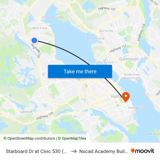 Starboard Dr at Civic 530 (2134) to Nscad Academy Building map