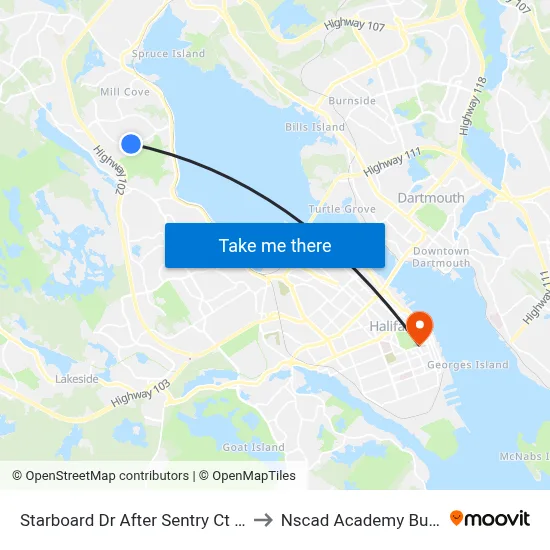 Starboard Dr After Sentry Ct (2142) to Nscad Academy Building map