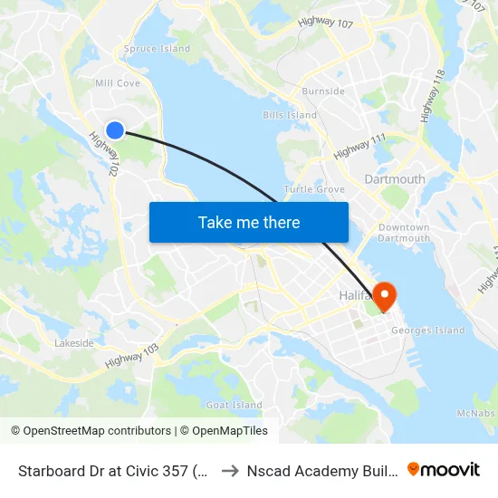 Starboard Dr at Civic 357 (2143) to Nscad Academy Building map