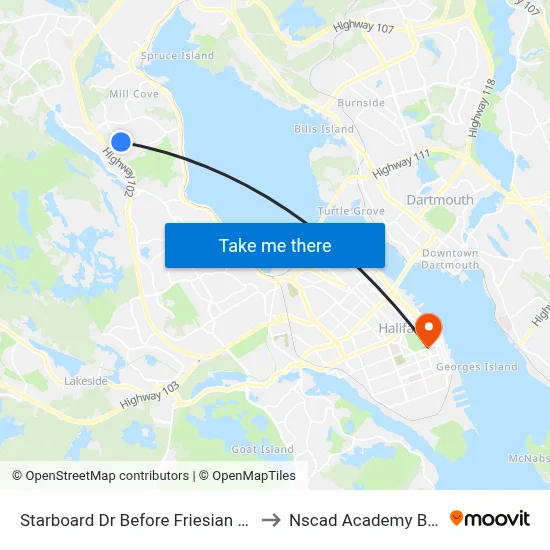 Starboard Dr Before Friesian Ct (2144) to Nscad Academy Building map