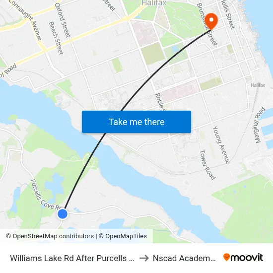 Williams Lake Rd After Purcells Cove Rd (2156) to Nscad Academy Building map
