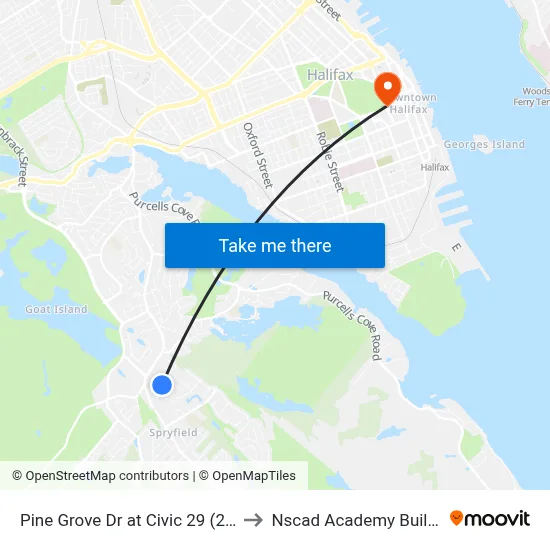Pine Grove Dr at Civic 29 (2160) to Nscad Academy Building map