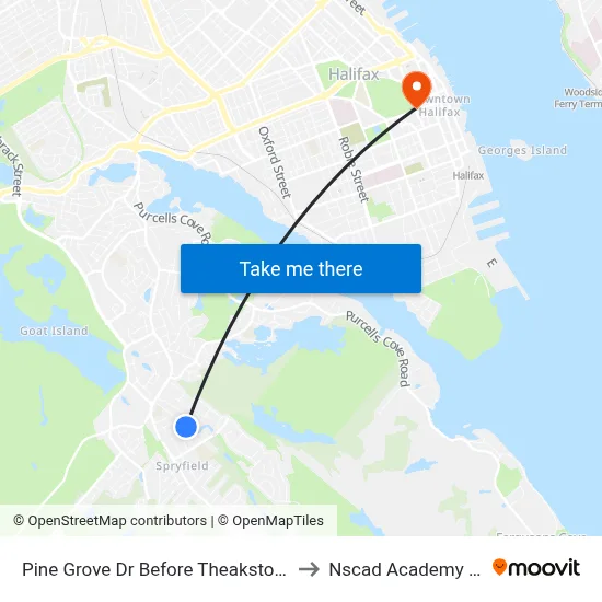 Pine Grove Dr Before Theakston Ave (2161) to Nscad Academy Building map