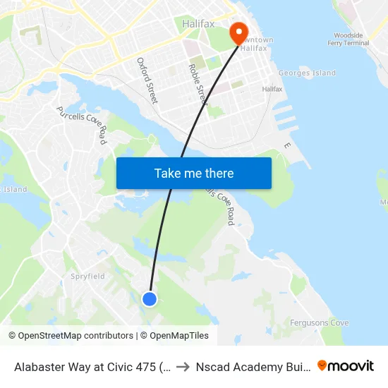 Alabaster Way at Civic 475 (2168) to Nscad Academy Building map